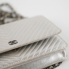Chanel Metallic Chevron Wallet On Chain WOC Series 22 Series 22