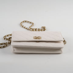 Chanel Seasaonal Caviar Wallet On Chain White Microchip