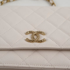 Chanel Seasaonal Caviar Wallet On Chain White Microchip