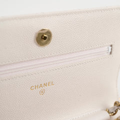 Chanel Seasaonal Caviar Wallet On Chain White Microchip