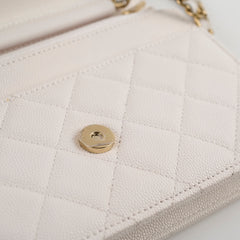 Chanel Seasaonal Caviar Wallet On Chain White Microchip