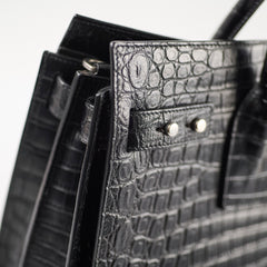 Saint Laurent Sac De Jour Croc Embossed Medium Black