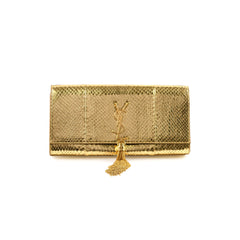 Saint Laurent Kate Tassel Clutch Snake Emboss Gold