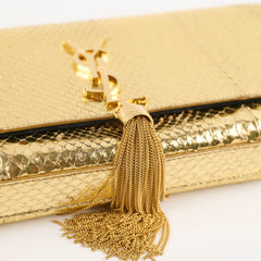 Saint Laurent Kate Tassel Clutch Snake Emboss Gold