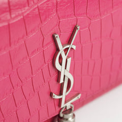 Saint Laurent Croc Embossed Kate Tassle Bag Pink