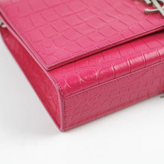 Saint Laurent Croc Embossed Kate Tassle Bag Pink