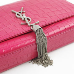 Saint Laurent Croc Embossed Kate Tassle Bag Pink