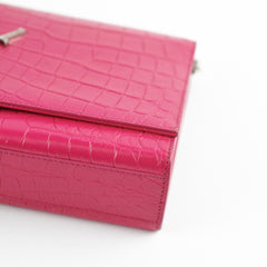 Saint Laurent Croc Embossed Kate Tassle Bag Pink