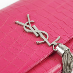 Saint Laurent Croc Embossed Kate Tassle Bag Pink
