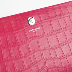 Saint Laurent Croc Embossed Kate Tassle Bag Pink