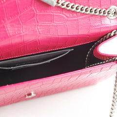 Saint Laurent Croc Embossed Kate Tassle Bag Pink