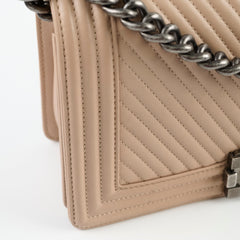 Chanel Boy Old Medium Chevron Beige Lambskin
