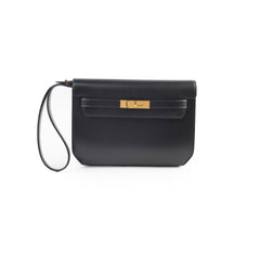 Hermes Kelly Depeches 25 Tadelakt Noir Black(U Stamp)