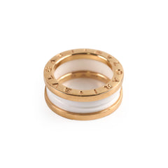 Bvlgari B.Zero 18k Pink Gold White Ceramic Ring Sz 49