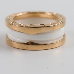 Bvlgari B.Zero 18k Pink Gold White Ceramic Ring Sz 49