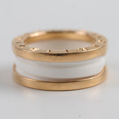 Bvlgari B.Zero 18k Pink Gold White Ceramic Ring Sz 49