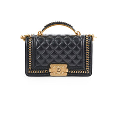 Chanel Boy Top Handle Small Black Lambskin Microchip