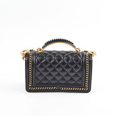 Chanel Boy Top Handle Small Black Lambskin Microchip