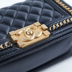 Chanel Boy Top Handle Small Black Lambskin Microchip