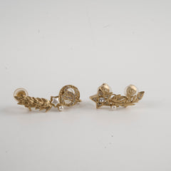 Chanel Plated Strass & Faux Pearl CC Earcuff Clip On Earrings
