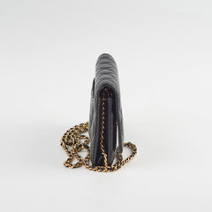 Chanel Lambskin Black Wallet On Chain WOC Gold