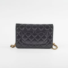 Chanel Lambskin Black Wallet On Chain WOC Gold