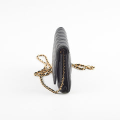 Chanel Lambskin Black Wallet On Chain WOC Gold