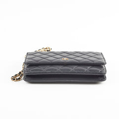 Chanel Lambskin Black Wallet On Chain WOC Gold