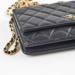 Chanel Lambskin Black Wallet On Chain WOC Gold