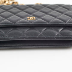 Chanel Lambskin Black Wallet On Chain WOC Gold