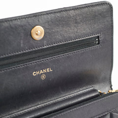 Chanel Lambskin Black Wallet On Chain WOC Gold