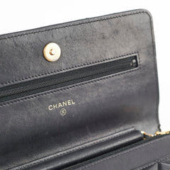 Chanel Lambskin Black Wallet On Chain WOC Gold