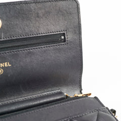 Chanel Lambskin Black Wallet On Chain WOC Gold