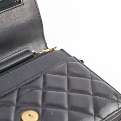 Chanel Lambskin Black Wallet On Chain WOC Gold
