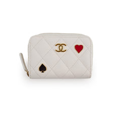 Chanel Caviar Enamel Coco Casino Zippy Card Holder White