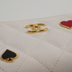 Chanel Caviar Enamel Coco Casino Zippy Card Holder White
