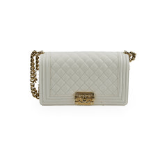 Chanel Boy Old Medium White Caviar (microchip)