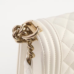 Chanel Boy Old Medium White Caviar (microchip)