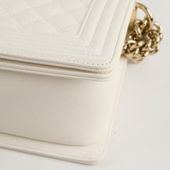 Chanel Boy Old Medium White Caviar (microchip)