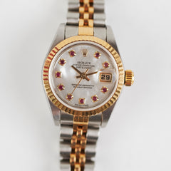 ITEM 23 - Rolex Datejust 26mm Mother of pearl ruby Two Tone Watch