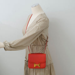 Hermes Constance 18 Epsom Orange Stamp T