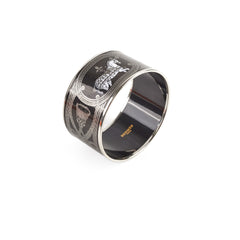 Hermes Enamel Printed Grant Apparat Extra Wide Bracelet Black
