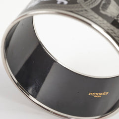 Hermes Enamel Printed Grant Apparat Extra Wide Bracelet Black