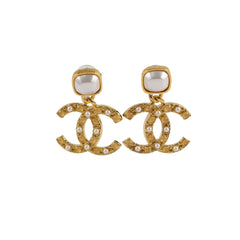 Chanel Faux Pearl Resin Gold Drop Earrings