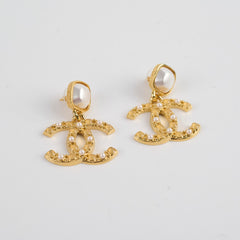 Chanel Faux Pearl Resin Gold Drop Earrings