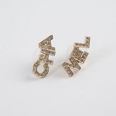 Chanel Crystal CHA-NEL Stud Earrings