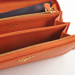 Prada Saffiano Long Wallet Orange