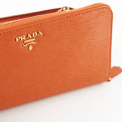 Prada Saffiano Long Wallet Orange