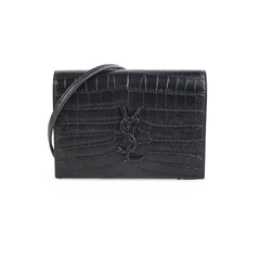 Saint Laurent Kate Croc Wallet On Chain WOC Black