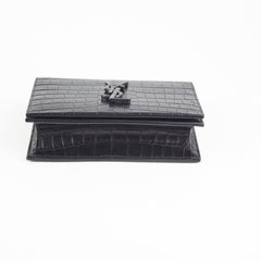 Saint Laurent Kate Croc Wallet On Chain WOC Black